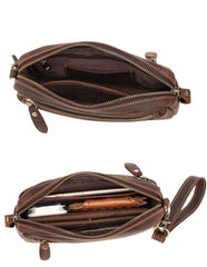 Vintage Dark Brown Leather Mens Phone Wallet Clutch Wallet Wristlet Bag Zipper Long Wallet For Men - imessengerbags