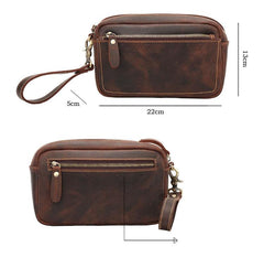 Vintage Dark Brown Leather Mens Phone Wallet Clutch Wallet Wristlet Bag Zipper Long Wallet For Men - imessengerbags