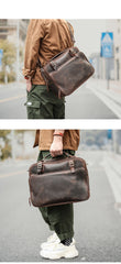 Vintage Dark Brown Mens Leather Briefcase Work Handbag Brown 15'' Computer Briefcase For Men - imessengerbags