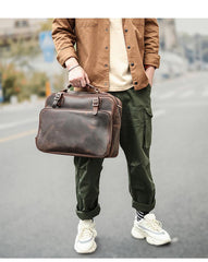 Vintage Dark Brown Mens Leather Briefcase Work Handbag Brown 15'' Computer Briefcase For Men - imessengerbags