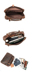 Vintage Dark Brown Mens Leather Briefcase Work Handbag Brown 15'' Computer Briefcase For Men - imessengerbags