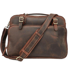 Vintage Dark Brown Mens Leather Briefcase Work Handbag Brown 15'' Computer Briefcase For Men