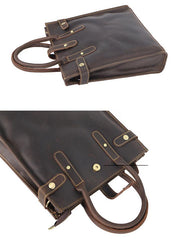 Vintage Dark Tan Mens Leather Vertical Briefcase Work Handbag Tote Brown 13'' Computer Briefcases For Men - imessengerbags