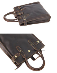 Vintage Dark Tan Mens Leather Vertical Briefcase Work Handbag Tote Brown 13'' Computer Briefcases For Men