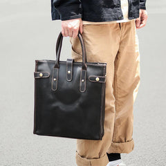 Vintage Dark Tan Mens Leather Vertical Briefcase Work Handbag Tote Brown 13'' Computer Briefcases For Men - imessengerbags