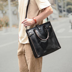Vintage Dark Tan Mens Leather Vertical Briefcase Work Handbag Tote Brown 13'' Computer Briefcases For Men - imessengerbags