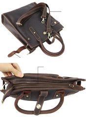 Vintage Dark Tan Mens Leather Vertical Briefcase Work Handbag Tote Brown 13'' Computer Briefcases For Men - imessengerbags