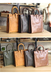 Vintage Dark Tan Mens Leather Vertical Briefcase Work Handbag Tote Brown 13'' Computer Briefcases For Men - imessengerbags