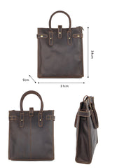 Vintage Dark Tan Mens Leather Vertical Briefcase Work Handbag Tote Brown 13'' Computer Briefcases For Men - imessengerbags