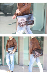 Vintage Dark Brown Mens Leather Briefcase Work Handbag Dark Coffee 14'' Computer Briefcase For Men - imessengerbags