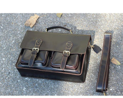Vintage Dark Brown Mens Leather Briefcase Work Handbag Dark Coffee 14'' Computer Briefcase For Men - imessengerbags