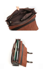 Vintage Dark Brown Mens Leather Briefcase Work Handbag Dark Coffee 14'' Computer Briefcase For Men - imessengerbags