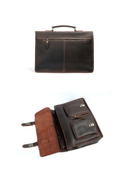 Vintage Dark Brown Mens Leather Briefcase Work Handbag Dark Coffee 14'' Computer Briefcase For Men - imessengerbags