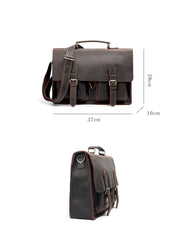 Vintage Dark Brown Mens Leather Briefcase Work Handbag Dark Coffee 14'' Computer Briefcase For Men - imessengerbags