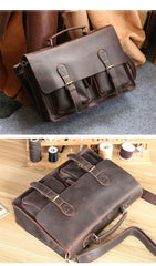 Vintage Dark Brown Mens Leather Briefcase Work Handbag Dark Coffee 14'' Computer Briefcase For Men - imessengerbags