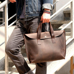Vintage Dark Brown Mens Leather Briefcase Work Handbag Brown 15'' Computer Briefcases For Men - imessengerbags