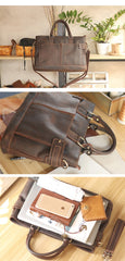 Vintage Dark Brown Mens Leather Briefcase Work Handbags Brown 14'' Computer Briefcase For Men