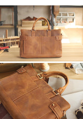 Vintage Dark Brown Mens Leather Briefcase Work Handbags Brown 14'' Computer Briefcase For Men - imessengerbags