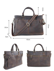 Vintage Dark Brown Mens Leather Briefcase Work Handbags Brown 14'' Computer Briefcase For Men - imessengerbags