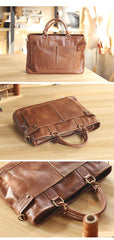 Vintage Dark Brown Mens Leather Briefcase Work Handbags Brown 14'' Computer Briefcase For Men