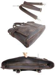 Vintage Dark Brown Mens Leather Briefcase Work Handbags Brown 14'' Computer Briefcase For Men - imessengerbags