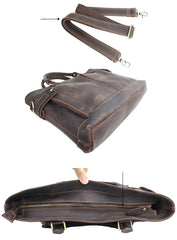 Vintage Dark Brown Mens Leather Briefcase Work Handbags Brown 14'' Computer Briefcase For Men