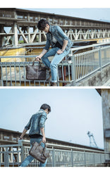 Vintage Dark Brown Mens Leather Briefcase Work Handbags Brown 14'' Computer Briefcase For Men - imessengerbags