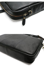 Vintage Coffee Mens Leather Briefcase Work Handbag Black 14'' Laptop Briefcases For Men - imessengerbags