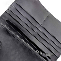 Vintage Gray Leather Men's Biker Chain Wallet Biker Wallet with Chain Long Chain Wallet For Men - imessengerbags