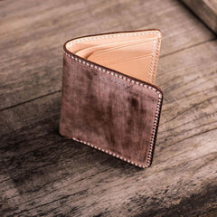 Vintage Handmade Leather Mens Small Wallet Bifold Wallet for Men - imessengerbags