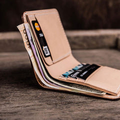 Vintage Handmade Leather Mens Small Wallet Bifold Wallet for Men - imessengerbags