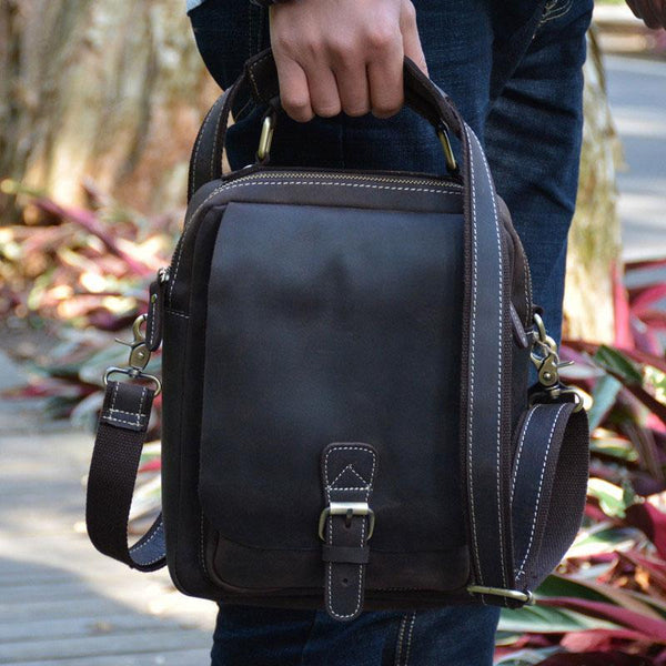 Vintage Leather Small Handbag Messenger Bag Shoulder Bag For Men - imessengerbags