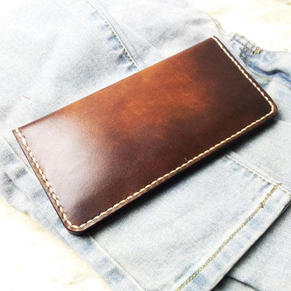 Vintage Leather Bifold Mens Long Wallet Coffee Leather Long Wallets for Men - imessengerbags