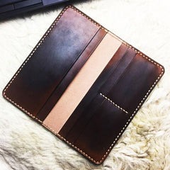 Vintage Leather Bifold Mens Long Wallet Coffee Leather Long Wallets for Men