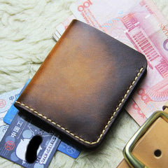 Vintage Leather Brown Mens Slim Small Wallet Leather Bifold Wallets for Men - imessengerbags