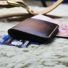 Vintage Leather Brown Mens Slim Small Wallet Leather Bifold Wallets for Men - imessengerbags