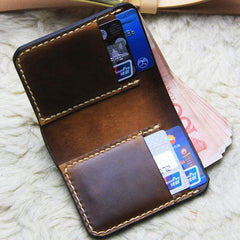 Vintage Leather Brown Mens Slim Small Wallet Leather Bifold Wallets for Men - imessengerbags