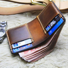 Vintage Leather Brown Mens Slim Small Wallet Leather Bifold Wallets for Men - imessengerbags