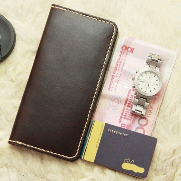 Vintage Leather Coffee Bifold Mens Long Wallet Leather Long Wallets for Men - imessengerbags