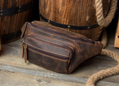 Brown Men Leather Belt Bag Men Leather Waist Bag Mens Leather Fanny Pack Men Leather Bum Bag  