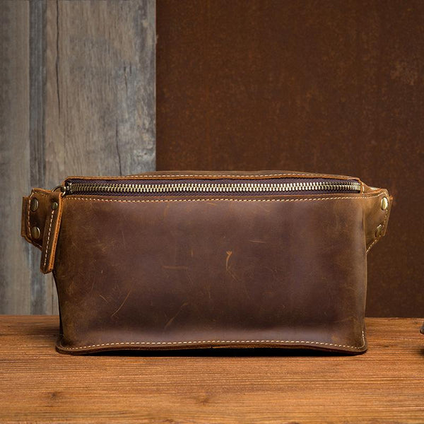 Vintage Leather Fanny Pack Mens Waist Bag Hip Pack Belt Bag Bumbag for Men - imessengerbags