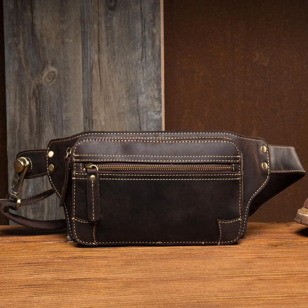 Vintage Leather Fanny Pack Mens Waist Bag Hip Pack Belt Bag Bumbag for Men - imessengerbags