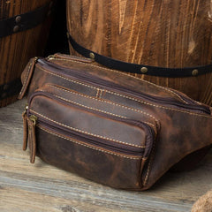 Vintage Leather Fanny Pack Mens Waist Bag Hip Pack Belt Bag Bumbag for Men - imessengerbags