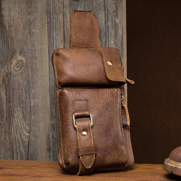 Vintage Leather Fanny Pack Mens Waist Bag Hip Pack Belt Bag Bumbag for Men - imessengerbags