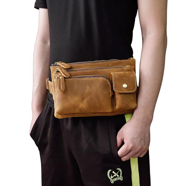 Vintage Leather Fanny Pack Mens Waist Bag Hip Pack Belt Bag for Men - imessengerbags