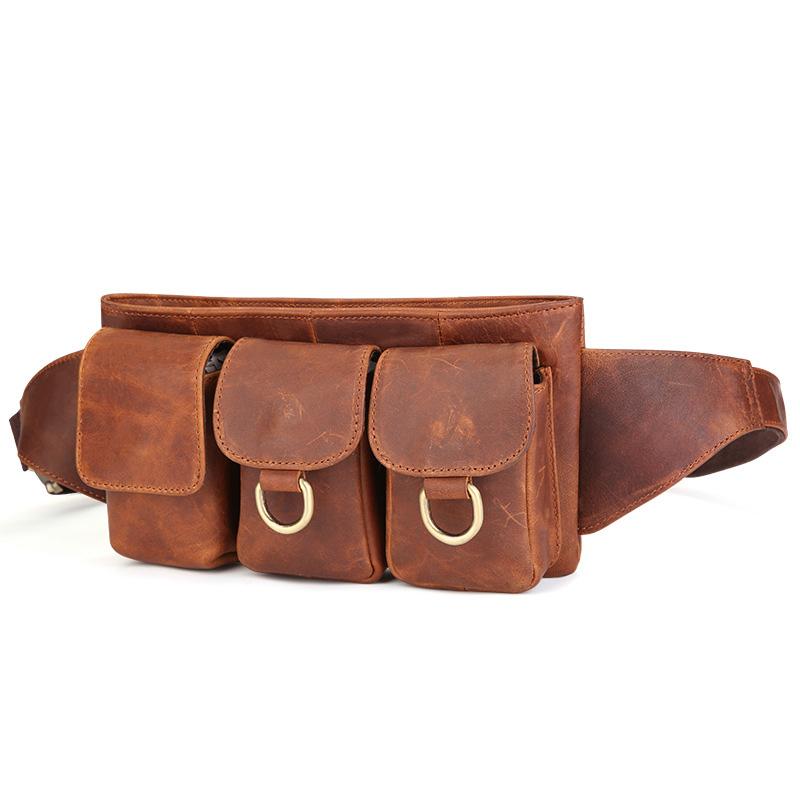 Vintage Leather Fanny Pack Mens Waist Bag Hip Pack Belt Bag for Men