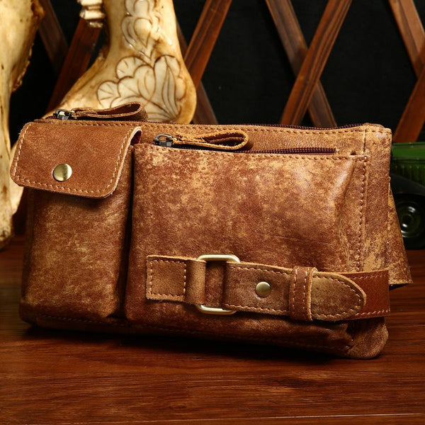 Vintage Leather Fanny Pack Mens Waist Bag Hip Pack Belt Bag for Men - imessengerbags