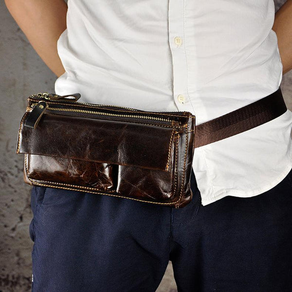 Vintage Leather Fanny Pack Mens Waist Bag Hip Pack Belt Bag for Men - imessengerbags