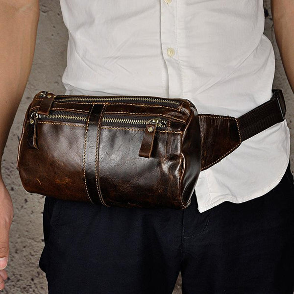 Vintage Leather Fanny Pack Mens Waist Bag Hip Pack Belt Bag for Men - imessengerbags