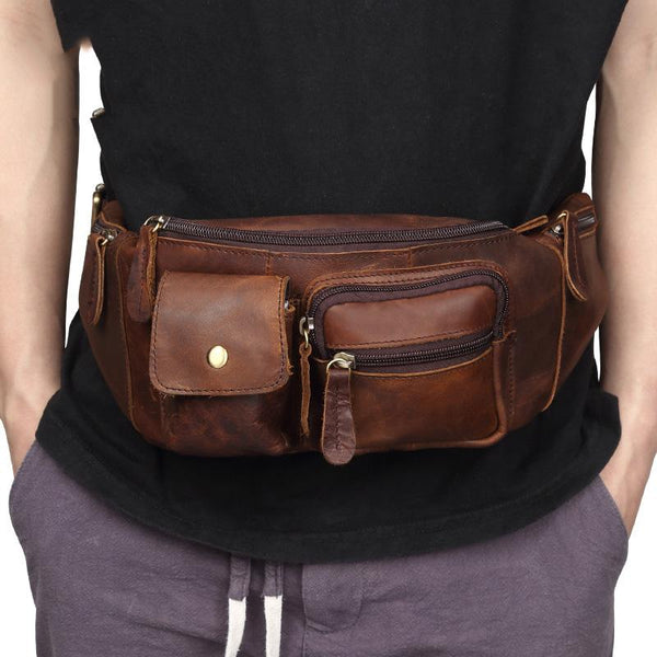 Vintage Leather Fanny Pack Mens Waist Bag Hip Pack Belt Bag for Men - imessengerbags